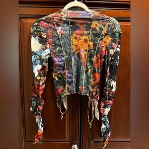Urban Revivo Floral Mesh Long Sleeve Top Sheer Y2K - XS